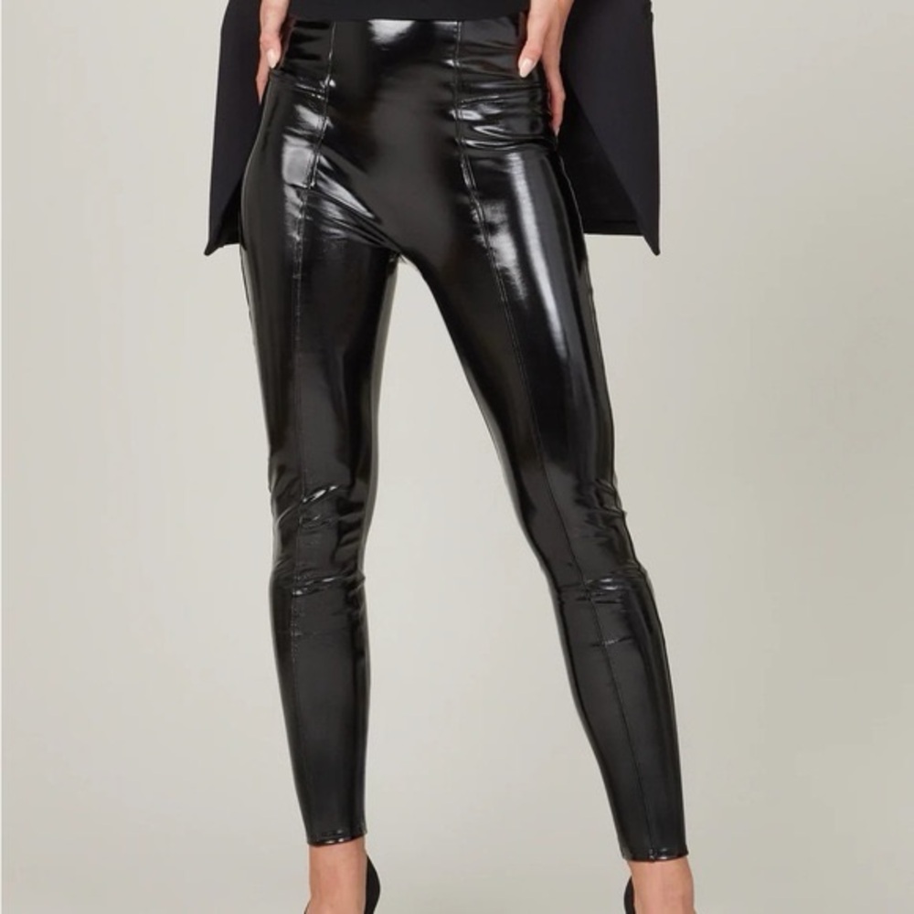 SPANX Black Faux Patent Leather Leggings